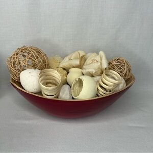 Bamboo Bowl w/Wicker Balls, Dried Orbs, Corn Husk Flowers, Spirals, Filler